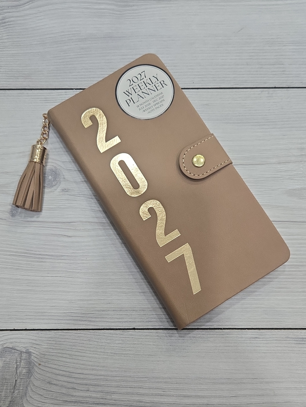 2027 Weekly Planner - Taupe with Gold Accents